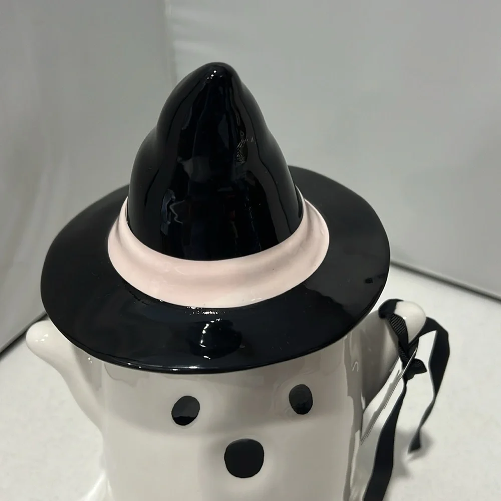 ✨NEW👻Rae Dunn 2024 Spooky Ghost with Witch Hat Cookie Jar Canister🖤 - Picture 5 of 8